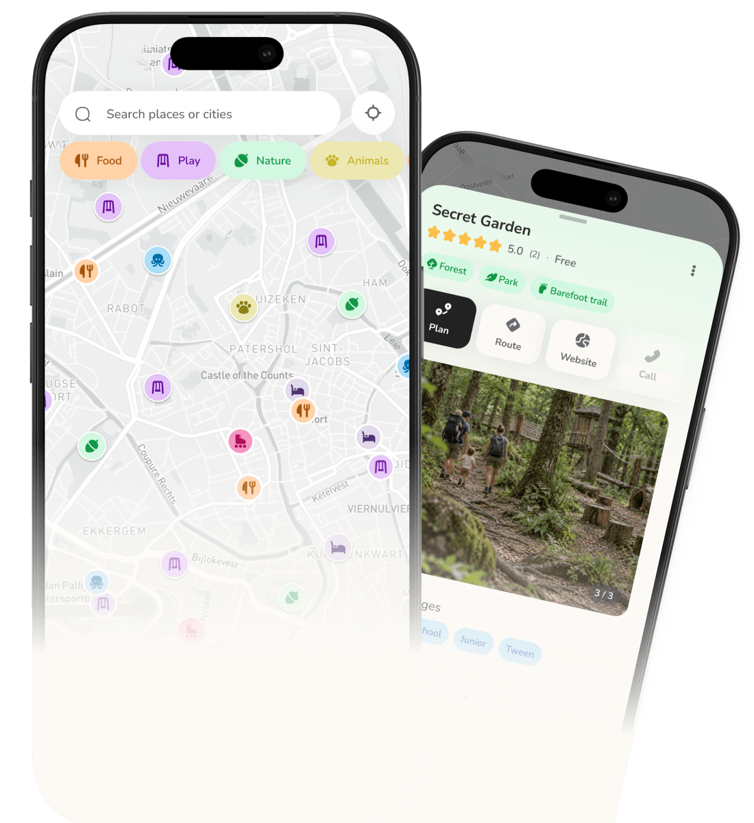 LittleFinds-App auf einem Handy mit Orten auf einer Karte